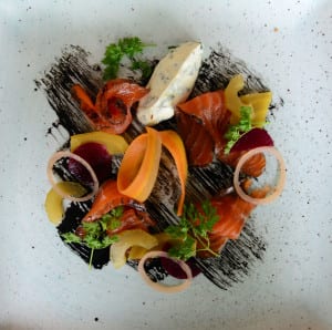 28 July 2015.........Restaurant review for the YP mag  Smith & Baker Dining Room, Sheffield.Squid ink cured salmon gravadlax.  Picture Scott Merrylees SM1009/08d