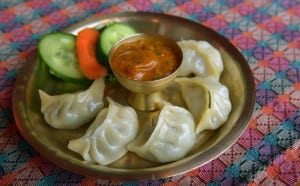 150416 Vegetable Momo a popular food in many regions of Nepal steamed fragrantly spiced dumplings , served with fresh chutney at the Yak and Yeti restaurant in York. (GL1009/70g)