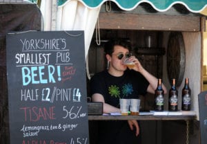 Yorkshire Food and Drink Festival, Millennium Square, Leeds...Tom Bissett from the Black Swan, Call Lane, Leeds, in the small pub at the event..5th June 2016 ..Picture by Simon Hulme
