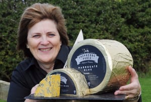 1st October 2012. YP Taste Awards. Pictured Judy Bell of Shepherd's Purse Cheeses with her award winning Harrogate Blue . Picture by Gerard Binks.