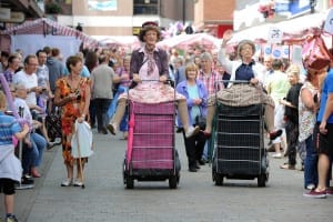 Date:13th July 2014.Picture James Hardisty, (JH1004/45i). Pontefract Liquorice Festival, Pictured Street entertainers Granny Turismo.