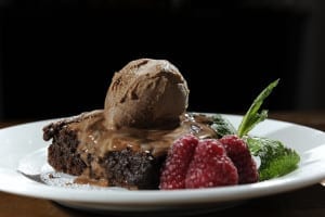 Chocolate brownie with ice cream. Lamb & Flag, Church Row, Leeds. 10 December 2015. Picture Bruce Rollinson