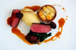 The White Horse at Ledston. Pan fried venison loin, braised cottage pie, pink liver, artichoke puree and blackberry. 22nd January 2016. Picture : Jonathan Gawthorpe