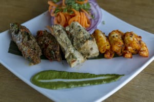 Date:21th April 2016. Picture James Hardisty. The Cats Pyjamas, Otley Road, Headingley, Leeds. Pictured Tandoori Mixed Grill, Succulent malai tikka, gilafi seekh kebab and juicy prawns gilled in a tandoor oven and served with a tandoor salad and mint chutney.