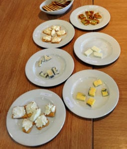 310816  Different cheeses being tasted at the Pavilions in Harrogate where the judging was taking place for the Deliciously Yorkshire Taste Awards .