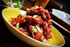South Korean yang-yum chicken wings.